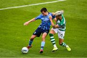 25 July 2020; Danú Kinsella Bishop of UCD in action against Lee Grace of Shamrock Rovers during the club friendly between Shamrock Rovers and UCD at Tallaght Stadium in Dublin. Soccer matches continue to take place in front of a limited number of people in an effort to contain the spread of the Coronavirus (COVID-19) pandemic. Photo by Eóin Noonan/Sportsfile