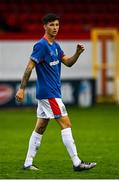 24 July 2020; Brandon Doyle of Linfield during the club friendly match between Shelbourne and Linfield at Tolka Park in Dublin. Soccer matches continue to take place in front of a limited number of people in an effort to contain the spread of the coronavirus (Covid-19) pandemic. Photo by Harry Murphy/Sportsfile