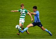 25 July 2020; Brandon Kavanagh of Shamrock Rovers in action against Evan Osam of UCD during the club friendly between Shamrock Rovers and UCD at Tallaght Stadium in Dublin. Soccer matches continue to take place in front of a limited number of people in an effort to contain the spread of the Coronavirus (COVID-19) pandemic. Photo by Eóin Noonan/Sportsfile