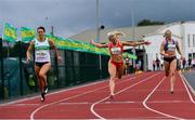 25 July 2020; Sarah Quinn St Colman's, South Mayo AC, centre, wins the Women's 200m event ahead of second place Sophie Becker of St Joseph's AC, Kilkenny, left, and third place Sarah McCarthy of Mid Sutton AC, Dublin, during the Summer Games Athletics Meet at Moyne AC in Tipperary. Photo by Piaras Ó Mídheach/Sportsfile