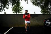 25 July 2020; Chris Barrett of Clontarf stretches in the car park prior to the Dublin County Senior Football Championship Round 1 match between Ballyboden St Endas and Clontarf at Pairc Uí Mhurchu in Dublin. GAA matches continue to take place in front of a limited number of people in an effort to contain the spread of the Coronavirus (COVID-19) pandemic. Photo by David Fitzgerald/Sportsfile