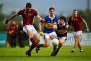 25 July 2020; Bernard Brogan of St Oliver Plunkett Eoghan Ruadh in action against Tom Quinn of Castleknock during the Dublin County Senior Football Championship Round 1 match between Castleknock and St Oliver Plunkett Eoghan Ruadh at Somerton Park in Castleknock, Dublin. GAA matches continue to take place in front of a limited number of people in an effort to contain the spread of the Coronavirus (COVID-19) pandemic. Photo by Seb Daly/Sportsfile