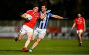 25 July 2020; Nathan Doran of Clontarf in action against Michael Darragh Macauley of Ballyboden St Enda's during the Dublin County Senior Football Championship Round 1 match between Ballyboden St Endas and Clontarf at Pairc Uí Mhurchu in Dublin. GAA matches continue to take place in front of a limited number of people in an effort to contain the spread of the Coronavirus (COVID-19) pandemic. Photo by David Fitzgerald/Sportsfile