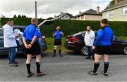 25 July 2020; Referee Seamus Mulvihill, centre, speaks to his match officials, from left, Pat Sheehan, Thomas Harold, John Dineen and Maurice Murphy at the entrance to the ground prior to the Kerry County Senior Club Football Championship Group 2 Round 1 match between Kilcummin and Killarney Legion at Lewis Road in Killarney, Kerry. GAA matches continue to take place in front of a limited number of people in an effort to contain the spread of the Coronavirus (COVID-19) pandemic. Photo by Brendan Moran/Sportsfile