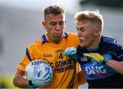 25 July 2020; Jonny Cooper of Na Fianna in action against Diarmuid McLoughlin of St Jude during the Dublin County Senior Football Championship Round 1 match between St Judes and Na Fianna at Parnell Park in Dublin. GAA matches continue to take place in front of a limited number of people in an effort to contain the spread of the Coronavirus (COVID-19) pandemic. Photo by Matt Browne/Sportsfile