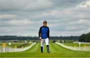 26 July 2020; Jockey Leigh Roche walks the course prior to racing at at The Curragh Racecourse in Kildare. Racing remains behind closed doors to the public under guidelines of the Irish Government in an effort to contain the spread of the Coronavirus (COVID-19) pandemic. Photo by Seb Daly/Sportsfile