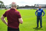 26 July 2020; Portumna manager John Madden is interviewed for TG4 by Mac Dara Mac Donncha prior to the Galway County Senior Club Hurling Championship Group 3 Round 1 match between Sarsfields and Portumna at Kenny Park in Athenry, Galway. GAA matches continue to take place in front of a limited number of people in an effort to contain the spread of the Coronavirus (COVID-19) pandemic. Photo by David Fitzgerald/Sportsfile