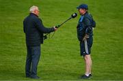 26 July 2020; Finbarr McCarthy of Cork 96FM interviews Castlehaven selector John Cleary after the Cork County Premier Senior Football Championship Group B Round 1 match between Castlehaven and Carbery Rangers Clonakilty in Cork. GAA matches continue to take place in front of a limited number of people in an effort to contain the spread of the Coronavirus (COVID-19) pandemic. Photo by Brendan Moran/Sportsfile