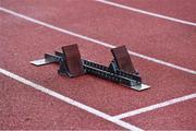 25 July 2020; A general view of starting blocks during the Summer Games Athletics Meet at Moyne AC in Tipperary. Photo by Piaras Ó Mídheach/Sportsfile