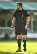 24 July 2020; Referee Adriano Reale during the club friendly match between Bray Wanderers and Waterford at Carlisle Grounds in Bray, Wicklow. Soccer matches continue to take place in front of a limited number of people in an effort to contain the spread of the coronavirus (Covid-19) pandemic. Photo by Eóin Noonan/Sportsfile