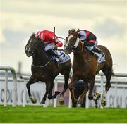 28 July 2020; Saltonstall, right, with Gavin Ryan up, beats Njord, with Tom Madden up, by a nose to win the COLM QUINN BMW Mile Handicap on day two of the Galway Summer Racing Festival at Ballybrit Racecourse in Galway. Horse racing remains behind closed doors to the public under guidelines of the Irish Government in an effort to contain the spread of the Coronavirus (COVID-19) pandemic. Photo by Harry Murphy/Sportsfile