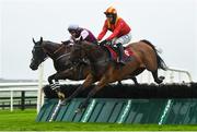 29 July 2020; Bon Retour, right, with Paul Townend up, jumps the 1st on their way to winning the Play The Tote Trifecta Handicap Hurdle ahead of Summer Hill, with Danny Mullins up, on day three of the Galway Summer Racing Festival at Ballybrit Racecourse in Galway. Horse racing remains behind closed doors to the public under guidelines of the Irish Government in an effort to contain the spread of the Coronavirus (COVID-19) pandemic. Photo by Harry Murphy/Sportsfile