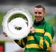29 July 2020; Jockey Mark Walsh lifts the Galway Plate after winning the Tote Galway Plate on Early Doors on day three of the Galway Summer Racing Festival at Ballybrit Racecourse in Galway. Horse racing remains behind closed doors to the public under guidelines of the Irish Government in an effort to contain the spread of the Coronavirus (COVID-19) pandemic. Photo by Harry Murphy/Sportsfile