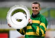 29 July 2020; Jockey Mark Walsh lifts the Galway Plate after winning the Tote Galway Plate on Early Doors on day three of the Galway Summer Racing Festival at Ballybrit Racecourse in Galway. Horse racing remains behind closed doors to the public under guidelines of the Irish Government in an effort to contain the spread of the Coronavirus (COVID-19) pandemic. Photo by Harry Murphy/Sportsfile