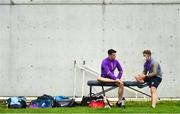 29 July 2020; Kilmacud Crokes physio Niall McNelis and Shane Vale ahead of the Dublin County Senior Hurling Championship Group 2 Round 2 match between Craobh Chiarain and Kilmacud Crokes at Craobh Chiarans Pitch in Clonshaugh, Dublin. GAA matches continue to take place in front of a limited number of people in an effort to contain the spread of the Coronavirus (COVID-19) pandemic.  Photo by Eóin Noonan/Sportsfile