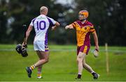 29 July 2020; Stephen O'Brien of Craobh Chiarain with Marc Howard of Kilmacud Crokes following the Dublin County Senior Hurling Championship Group 2 Round 2 match between Craobh Chiarain and Kilmacud Crokes at Craobh Chiarans Pitch in Clonshaugh, Dublin. GAA matches continue to take place in front of a limited number of people in an effort to contain the spread of the Coronavirus (COVID-19) pandemic.  Photo by Eóin Noonan/Sportsfile