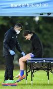 30 July 2020; Vicky Kinlan is treated by physio Lee Van Haeften during a Leinster U18 Girls Squad Training session at Cill Dara RFC in Kildare. Photo by Piaras Ó Mídheach/Sportsfile