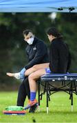 30 July 2020; Vicky Kinlan is treated by physio Lee Van Haeften during a Leinster U18 Girls Squad Training session at Cill Dara RFC in Kildare. Photo by Piaras Ó Mídheach/Sportsfile