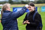 30 July 2020; Vicky Kinlan has her temperature checked by coach Samantha Wafer before a Leinster U18 Girls Squad Training session at Cill Dara RFC in Kildare. Photo by Piaras Ó Mídheach/Sportsfile