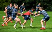 30 July 2020; Jamison Gibson-Park is tackled by Andrew Porter during Leinster Rugby squad training at UCD in Dublin. Professional rugby continues its return in a phased manner, having been suspended since March due to the Irish Government's efforts to contain the spread of the Coronavirus (COVID-19) pandemic. Having had zero positive results from the latest round of PCR testing, the Leinster Rugby players and staff have been cleared to enter the next phase of their return to rugby today which includes a graduated return to contact training. Photo by Conor Sharkey for Leinster Rugby via Sportsfile