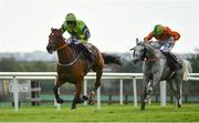 30 July 2020; Bua Boy, left, with Dylan Hogan up, leads Alabaster, with Rachael Blackmore up, who finished second, on their way to winning the Arthur Guinness Handicap Hurdle on day four of the Galway Summer Racing Festival at Ballybrit Racecourse in Galway. Horse racing remains behind closed doors to the public under guidelines of the Irish Government in an effort to contain the spread of the Coronavirus (COVID-19) pandemic. Photo by Harry Murphy/Sportsfile