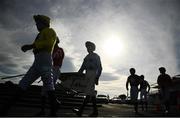 30 July 2020; Jockeys walk to the parade ring prior to the Guinness Galway Hurdle Handicap on day four of the Galway Summer Racing Festival at Ballybrit Racecourse in Galway. Horse racing remains behind closed doors to the public under guidelines of the Irish Government in an effort to contain the spread of the Coronavirus (COVID-19) pandemic. Photo by Harry Murphy/Sportsfile