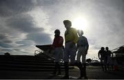 30 July 2020; Jockeys walk to the parade ring prior to the Guinness Galway Hurdle Handicap on day four of the Galway Summer Racing Festival at Ballybrit Racecourse in Galway. Horse racing remains behind closed doors to the public under guidelines of the Irish Government in an effort to contain the spread of the Coronavirus (COVID-19) pandemic. Photo by Harry Murphy/Sportsfile