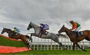 30 July 2020; Cooldine Bog, left, with Cathal Landers up, who finished sixth, Cherif De L'isle, centre, with Denis O'Regan up, who finished fourth, and Victoria Bay, with Robert James up, who finished third, jump the third fence during the Open Gate Pure Brew Handicap Hurdle on day four of the Galway Summer Racing Festival at Ballybrit Racecourse in Galway. Horse racing remains behind closed doors to the public under guidelines of the Irish Government in an effort to contain the spread of the Coronavirus (COVID-19) pandemic. Photo by Harry Murphy/Sportsfile