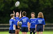 31 July 2020; Camp participants from left Jamie Duggan, age 10, Elouise Connolly, age 9, Ruaraidh McArdle Moore, age 9, Culi Langan Given, age 9, and Ciara Byrne, age 10, during a Bank of Ireland Leinster Rugby Summer Camp at Coolmine RFC in Dublin. Photo by Matt Browne/Sportsfile