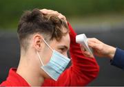 31 July 2020; Eoin Toal of Derry City has his temperature taken as he arrives prior to the SSE Airtricity League Premier Division match between Derry City and Sligo Rovers at the Ryan McBride Brandywell Stadium in Derry. The SSE Airtricity League Premier Division made its return today after 146 days in lockdown but behind closed doors due to the ongoing Coronavirus restrictions. Photo by Seb Daly/Sportsfile