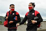 31 July 2020; Will Seymour, left, and Ronan Coughlan of Sligo Rovers arrive prior to the SSE Airtricity League Premier Division match between Derry City and Sligo Rovers at the Ryan McBride Brandywell Stadium in Derry. The SSE Airtricity League Premier Division made its return today after 146 days in lockdown but behind closed doors due to the ongoing Coronavirus restrictions. Photo by Seb Daly/Sportsfile