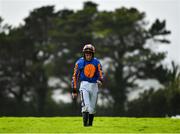 31 July 2020; JJ Slevin walks back to the weigh room after parting company with Risk Factor in the James's Gate Maiden Hurdle on day five of the Galway Summer Racing Festival at Ballybrit Racecourse in Galway. Horse racing remains behind closed doors to the public under guidelines of the Irish Government in an effort to contain the spread of the Coronavirus (COVID-19) pandemic. Photo by Harry Murphy/Sportsfile