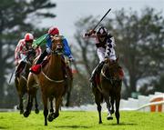 31 July 2020; Loudest Whisper, with Conor Orr up, right, lead Born By The Sea, with Jack Gilligan up, on their way to winning the Guinness Open Gate Brewery Beginners Steeplechase on day five of the Galway Summer Racing Festival at Ballybrit Racecourse in Galway. Horse racing remains behind closed doors to the public under guidelines of the Irish Government in an effort to contain the spread of the Coronavirus (COVID-19) pandemic. Photo by Harry Murphy/Sportsfile