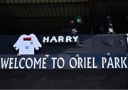 31 July 2020; A floral tribute hangs on the TV gantry at Oriel Park in tribute to the late Dundalk groundsman and videographer Harry Taaffe prior to the SSE Airtricity League Premier Division match between Dundalk and St Patrick's Athletic at Oriel Park in Dundalk, Louth. The SSE Airtricity League Premier Division made its return today after 146 days in lockdown but behind closed doors due to the ongoing Coronavirus restrictions. Photo by Stephen McCarthy/Sportsfile