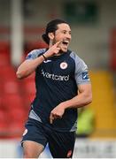 31 July 2020; Ronan Coughlan of Sligo Rovers celebrates after scoring his side's second goal during the SSE Airtricity League Premier Division match between Derry City and Sligo Rovers at the Ryan McBride Brandywell Stadium in Derry. The SSE Airtricity League Premier Division made its return today after 146 days in lockdown but behind closed doors due to the ongoing Coronavirus restrictions. Photo by Seb Daly/Sportsfile