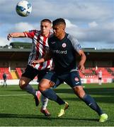 31 July 2020; Ryan De Vries of Sligo Rovers in action against Jack Malone of Derry City during the SSE Airtricity League Premier Division match between Derry City and Sligo Rovers at the Ryan McBride Brandywell Stadium in Derry. The SSE Airtricity League Premier Division made its return today after 146 days in lockdown but behind closed doors due to the ongoing Coronavirus restrictions. Photo by Seb Daly/Sportsfile