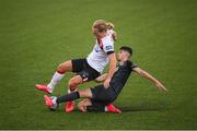 31 July 2020; Greg Sloggett of Dundalk in action against Shane Griffin of St Patrick's Athletic during the SSE Airtricity League Premier Division match between Dundalk and St Patrick's Athletic at Oriel Park in Dundalk, Louth. The SSE Airtricity League Premier Division made its return today after 146 days in lockdown but behind closed doors due to the ongoing Coronavirus restrictions. Photo by Stephen McCarthy/Sportsfile