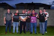 31 July 2020; Dundalk supporters, known as &quot;The Tie Wrap Gang&quot;, from left, Ned Lawrence, Alan Gray, Gerry Curtis, Paul Brown, Owen Fee, Niall Brown, Gerry King, Donal Sweeney and Ciaran McIntyre after watching their side's SSE Airtricity League Premier Division match against St Patrick's Athletic at the home of former Dundalk co-owner Paul Brown in Dundalk, Louth. The match was played behind closed doors due to the ongoing COVID-19 pandemic. Photo by Ben McShane/Sportsfile