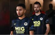 31 July 2020; David Titov and Robbie Benson, right, of St Patrick's Athletic prior to the SSE Airtricity League Premier Division match between Dundalk and St Patrick's Athletic at Oriel Park in Dundalk, Louth. The SSE Airtricity League Premier Division made its return today after 146 days in lockdown but behind closed doors due to the ongoing Coronavirus restrictions. Photo by Stephen McCarthy/Sportsfile