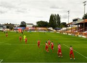 1 August 2020; Shelbourne players make their way onto the pitch prior to the SSE Airtricity League Premier Division match between Shelbourne and Waterford at Tolka Park in Dublin. The SSE Airtricity League Premier Division made its return this weekend after 146 days in lockdown but behind closed doors due to the ongoing Coronavirus restrictions. Photo by Seb Daly/Sportsfile