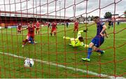 1 August 2020; John Martin of Waterford scores his side's first goal during the SSE Airtricity League Premier Division match between Shelbourne and Waterford at Tolka Park in Dublin. The SSE Airtricity League Premier Division made its return this weekend after 146 days in lockdown but behind closed doors due to the ongoing Coronavirus restrictions. Photo by Seb Daly/Sportsfile