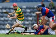 1 August 2020; Alan Connolly of Blackrock in action against Cormac Dooley and James O'Flynn of Erin's Own during the Cork County Senior Hurling Championship Group B Round 1 match between Blackrock and Erin's Own at Páirc Uí Rinn  in Cork. GAA matches continue to take place in front of a limited number of people due to the ongoing Coronavirus restrictions. Photo by Brendan Moran/Sportsfile