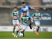 1 August 2020; Jack Byrne of Shamrock Rovers in action against Karl O'Sullivan of Finn Harps during the SSE Airtricity League Premier Division match between Shamrock Rovers and Finn Harps at Tallaght Stadium in Dublin. The SSE Airtricity League Premier Division made its return this weekend after 146 days in lockdown but behind closed doors due to the ongoing Coronavirus restrictions. Photo by Stephen McCarthy/Sportsfile