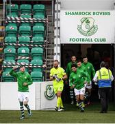 1 August 2020; Shamrock Rovers captain Ronan Finn leads his side out prior to the SSE Airtricity League Premier Division match between Shamrock Rovers and Finn Harps at Tallaght Stadium in Dublin. The SSE Airtricity League Premier Division made its return this weekend after 146 days in lockdown but behind closed doors due to the ongoing Coronavirus restrictions. Photo by Stephen McCarthy/Sportsfile