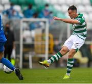 1 August 2020; Aaron McEneff of Shamrock Rovers shoots to score his side's third goal during the SSE Airtricity League Premier Division match between Shamrock Rovers and Finn Harps at Tallaght Stadium in Dublin. The SSE Airtricity League Premier Division made its return this weekend after 146 days in lockdown but behind closed doors due to the ongoing Coronavirus restrictions. Photo by Stephen McCarthy/Sportsfile