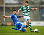 1 August 2020; Aaron Greene of Shamrock Rovers is tackled by Kosovar Sadiki of Finn Harps during the SSE Airtricity League Premier Division match between Shamrock Rovers and Finn Harps at Tallaght Stadium in Dublin. The SSE Airtricity League Premier Division made its return this weekend after 146 days in lockdown but behind closed doors due to the ongoing Coronavirus restrictions. Photo by Stephen McCarthy/Sportsfile