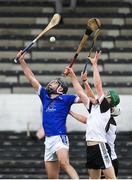 1 August 2020; Robert Moran of Erins Own in action against Ger Malone and Robin Davis of Mullinavat during the Kilkenny County Senior Hurling League Group B match between Erins Own and Mullinavat at UPMC Nowlan Park in Kilkenny. GAA matches continue to take place in front of a limited number of people due to the ongoing Coronavirus restrictions. Photo by Matt Browne/Sportsfile