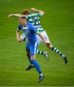 1 August 2020; Sam Todd of Finn Harps in action against Rory Gaffney of Shamrock Rovers during the SSE Airtricity League Premier Division match between Shamrock Rovers and Finn Harps at Tallaght Stadium in Dublin. The SSE Airtricity League Premier Division made its return this weekend after 146 days in lockdown but behind closed doors due to the ongoing Coronavirus restrictions. Photo by Stephen McCarthy/Sportsfile