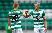 1 August 2020; Lee Grace and his Shamrock Rovers team-mate Rory Gaffney, left, following the SSE Airtricity League Premier Division match between Shamrock Rovers and Finn Harps at Tallaght Stadium in Dublin. The SSE Airtricity League Premier Division made its return this weekend after 146 days in lockdown but behind closed doors due to the ongoing Coronavirus restrictions. Photo by Stephen McCarthy/Sportsfile