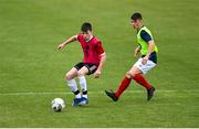 3 August 2020; Brendan McLaughlin, red, in action against Sean Mackey, yellow, during a Republic of Ireland Under 15s Assessment Day at the FAI National Training Centre at the Sport Ireland Campus in Dublin. Photo by Ramsey Cardy/Sportsfile